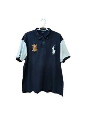 Polo Ralph Lauren Shirt Men's XXL Navy White Short Sleeve Polo Rugby Number 4